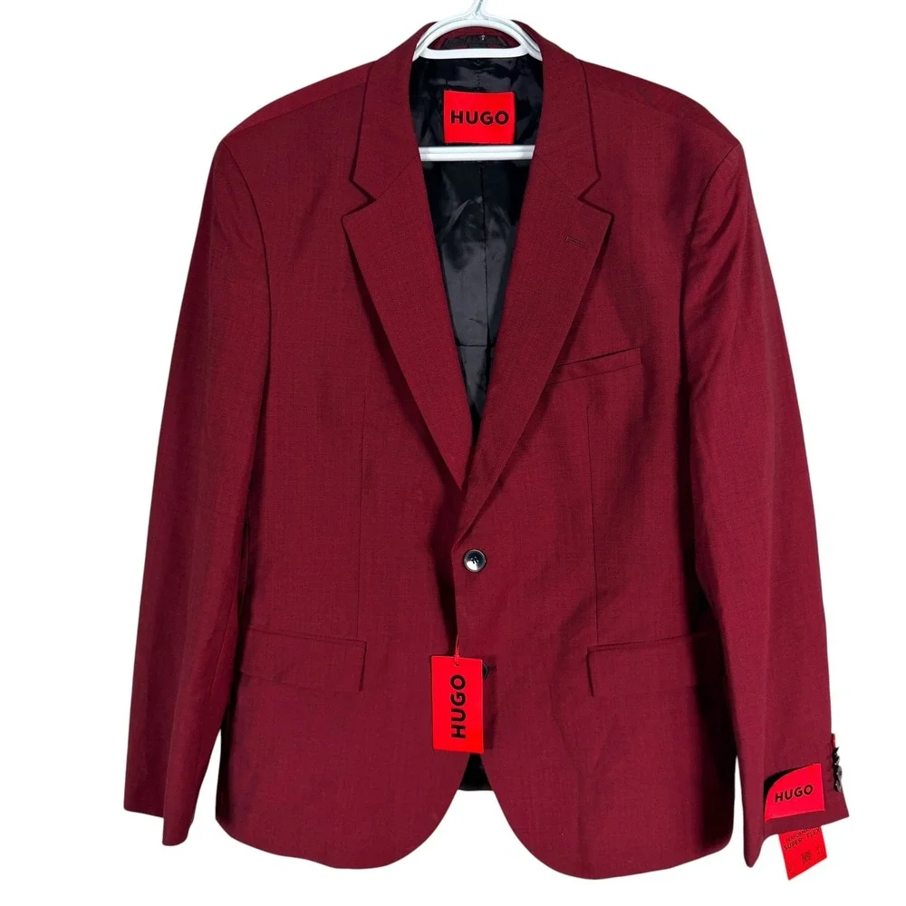 Hugo Boss Modern Fit Performance Super Flex Suit Jacket Blazer Mens 42S Red NWT